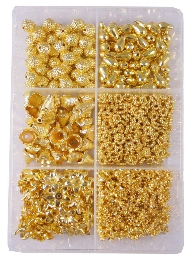 eshoppee 200 gm Golden Color Set of 6 Shape Plastic Beads for Jewellery Making, Art and Crafts Work for Necklace Bracelet Earring Making DIY Kit (22) - Image 1